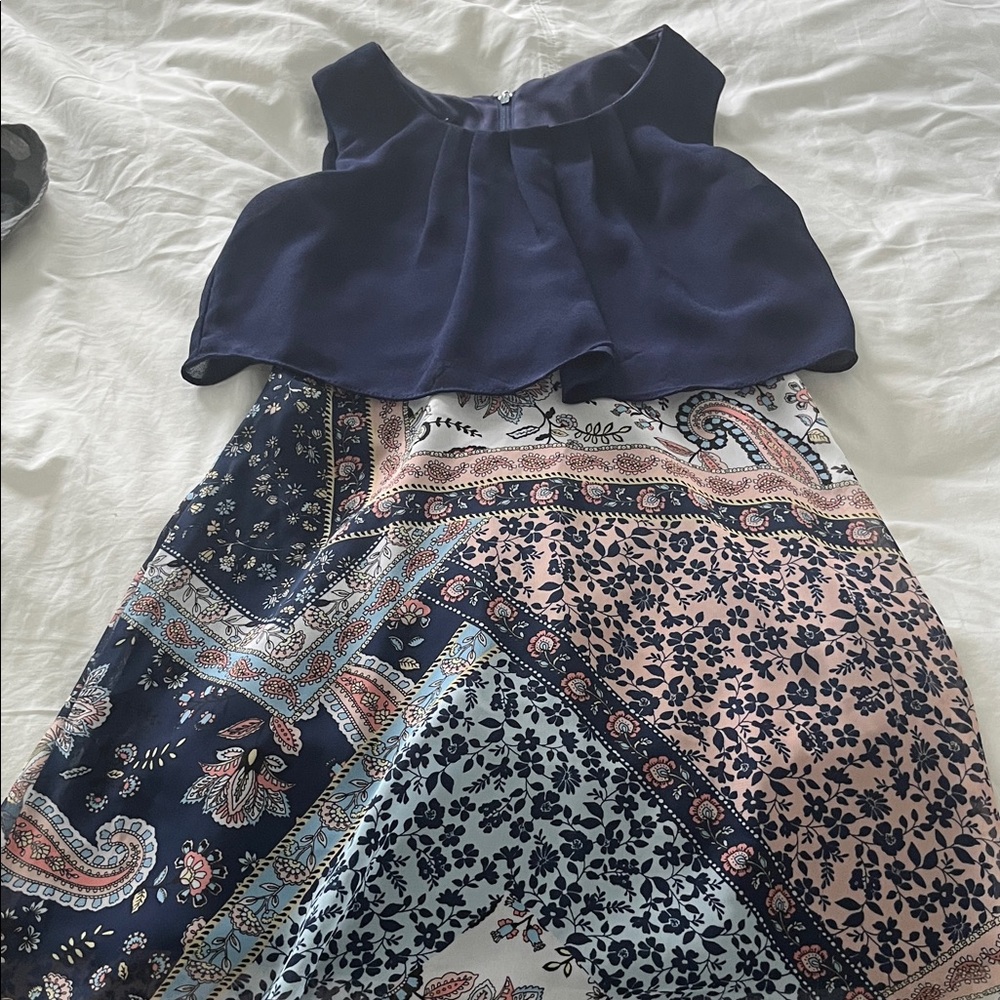 Girls Navy and Pink Patchwork Sundress
